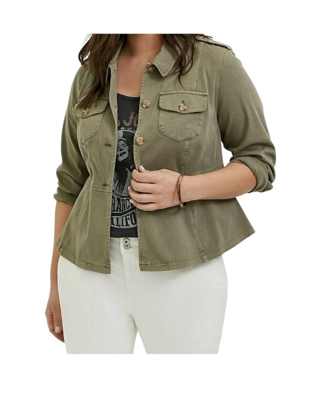 Torrid Twill Peplum Utility Jacket Light Olive Green